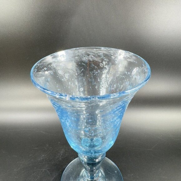 Hand Blown Studio Art Glass Drinking Goblets Transparent Light Blue Bubbles 3 - Picture 12 of 15